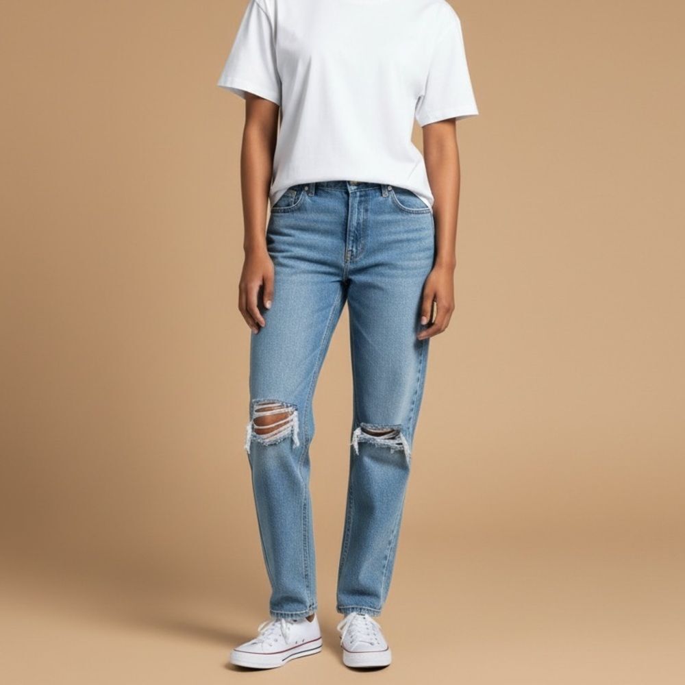 Zara Women's Straight leg Distressed Light Blue Jeans Size 4